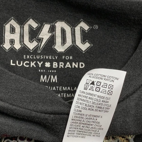 Lucky Brand M Acdc Floral Tee Long Sleeve Black Gray Gold Metallic Tshirt Top - Picture 7 of 7